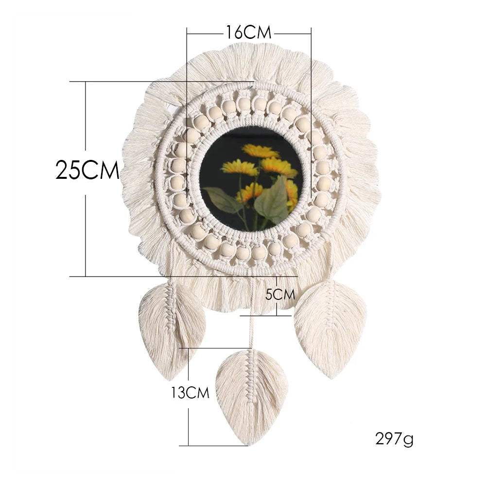 Dimensions du miroir macramé en plume