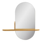 Miroir mural ovale moderne en bois clair avec étagère intégrée 92x15 cm