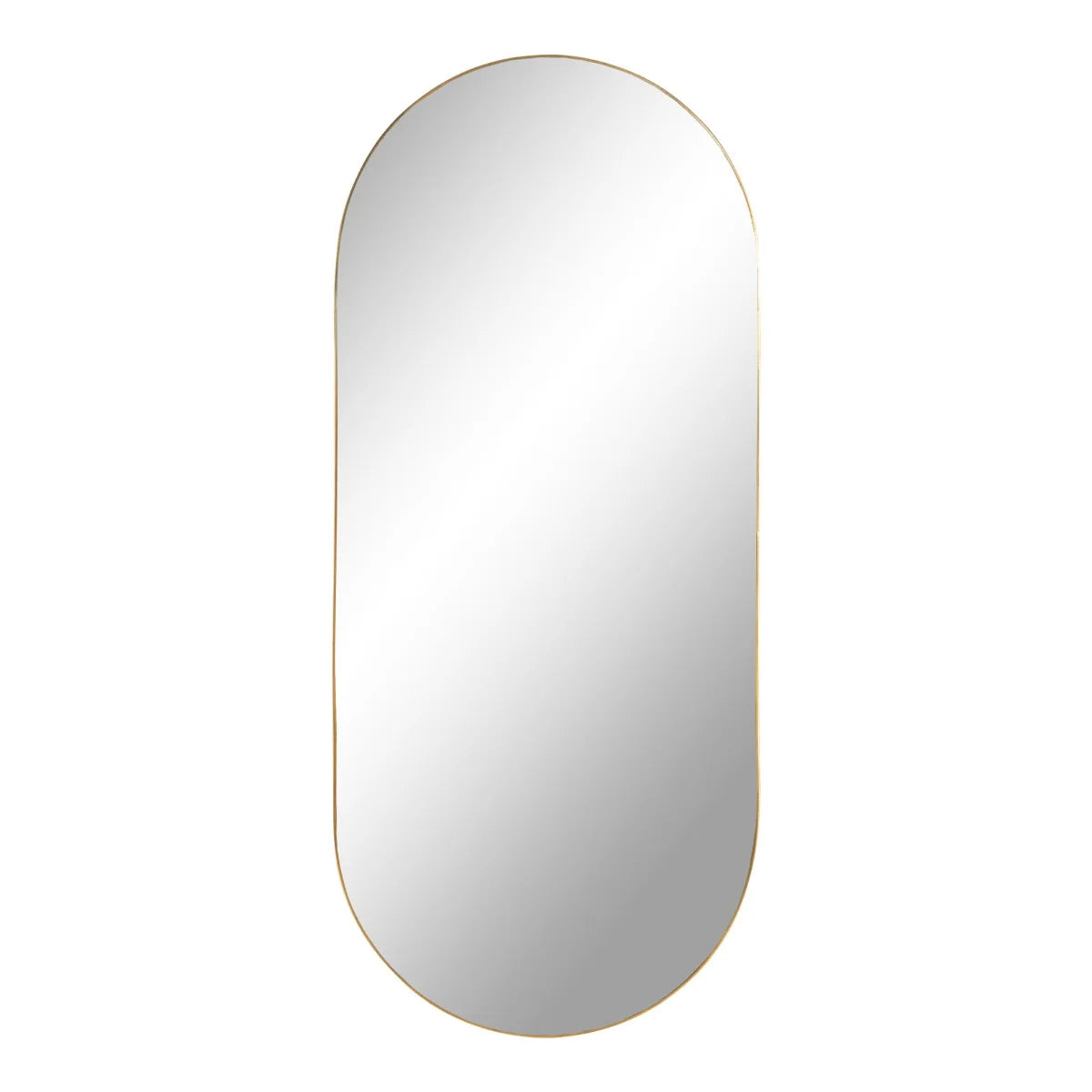 Miroir ovale en acier laiton 35x80 cm cadre fin doré