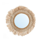 Miroir rond en fibres naturelles avec franges soleil, Ø85 cm