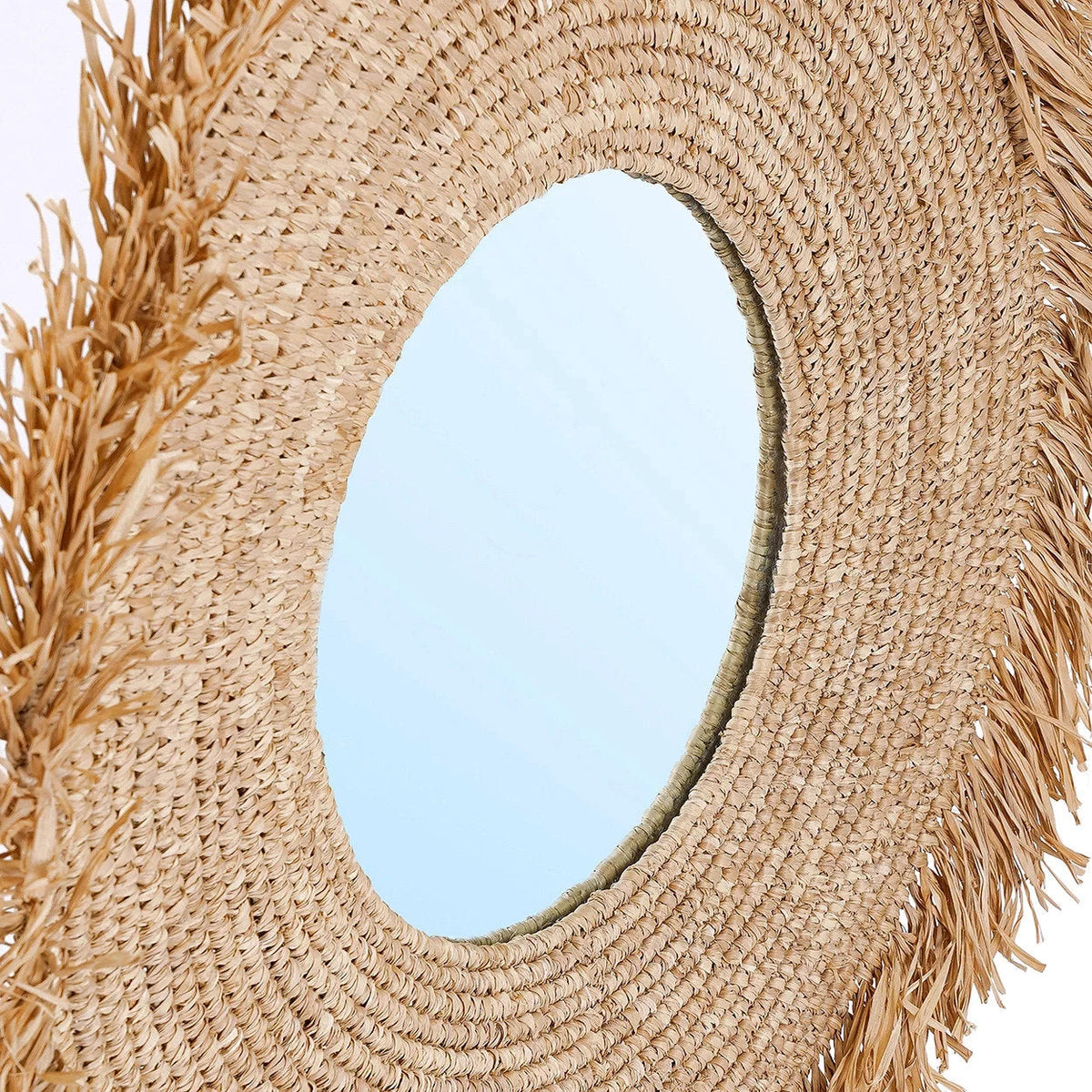 Miroir rond en raphia tissé naturel 60x60 cm