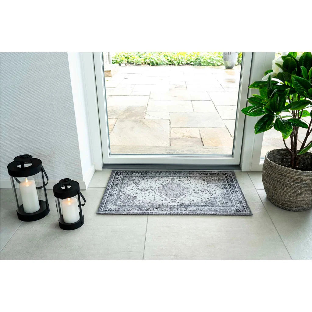 Paillasson persan en polyester noir et blanc 50x80 cm
