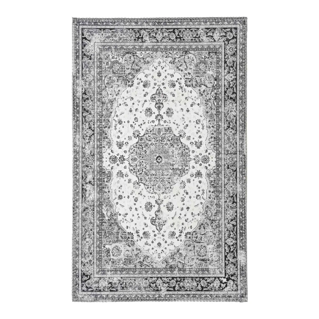 Paillasson persan en polyester noir et blanc 50x80 cm