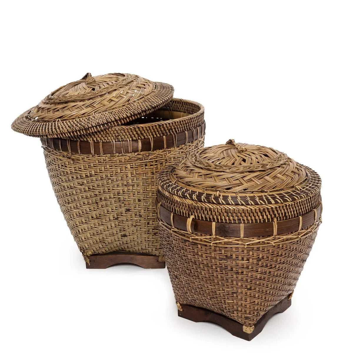 Panier de rangement cylindrique en rotin naturel avec couvercle décoratif – H45 cm