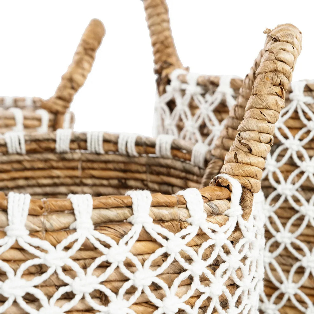 Panier de rangement en rotin naturel motif croisé avec poignées intégrées