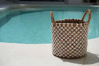 Panier de rangement en rotin naturel motif croisé avec poignées intégrées