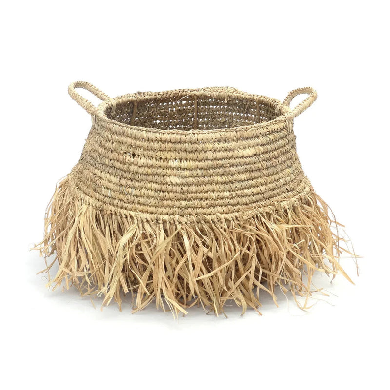 Panier en raphia naturel avec franges – 30 x 36 cm