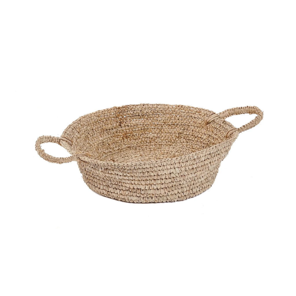 Panier rond en raphia naturel avec poignées intégrées