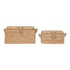 Paniers de rangement rectangulaires en jonc tressé naturel avec couvercle - Set de 2