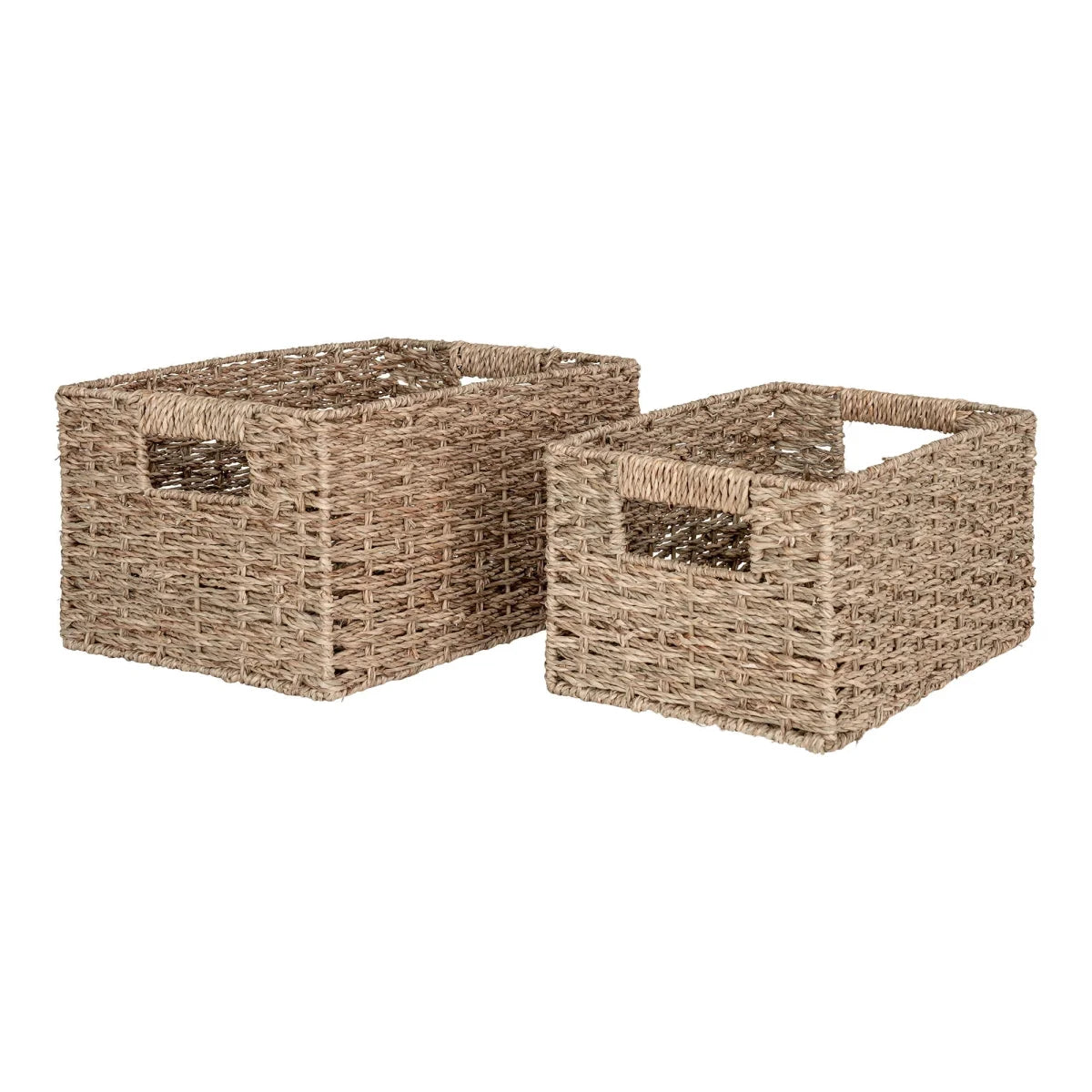Set de 2 paniers rectangulaires en fibre naturelle avec anses intégrées