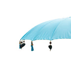 Parasol en toile bleu mer 180 cm avec houppes décoratives