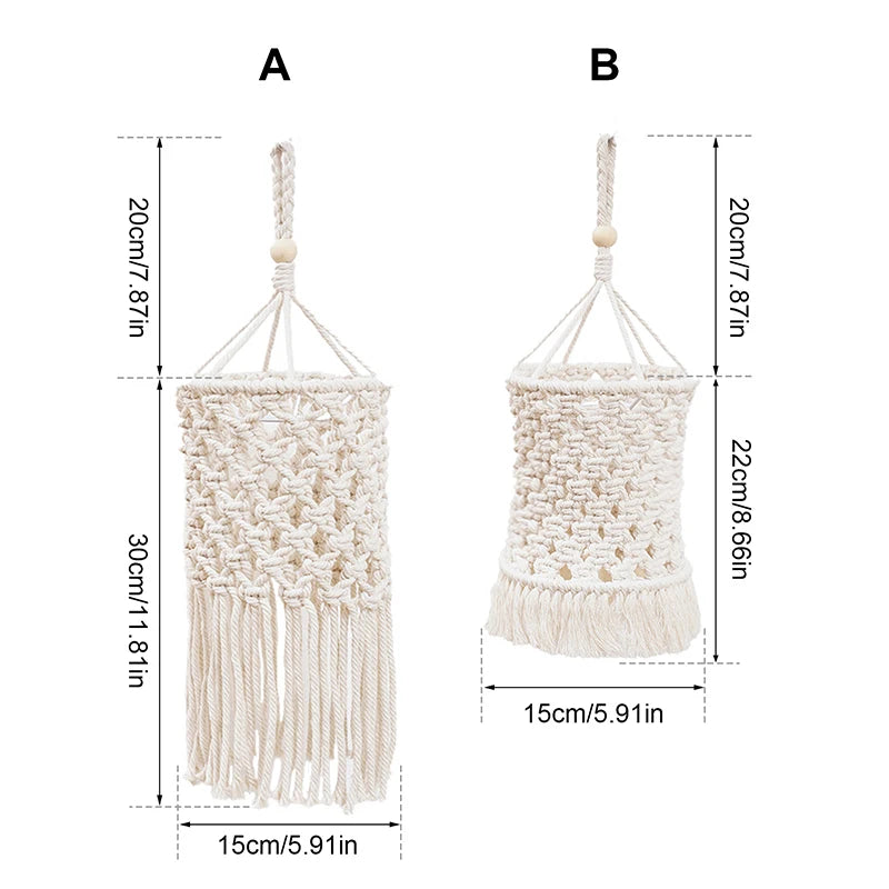 Dimensions du tressage artisanal du petit abat-jour en macramé
