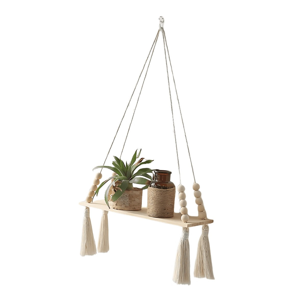 Petite étagère murale bois et macramé variante 1