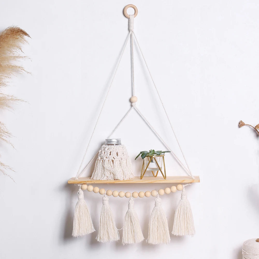 Petite étagère murale bois et macramé variante 2