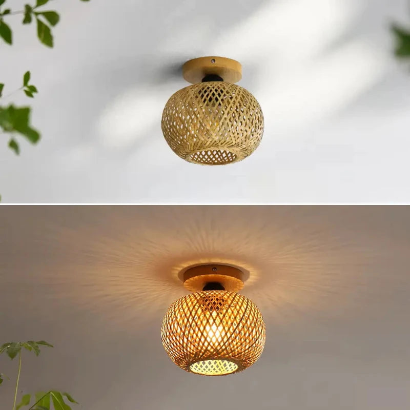 Design authentique du plafonnier en bambou et rotin pour une touche rustique