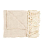 Plaid en coton beige avec bordure macramé à franges, 135x270 cm