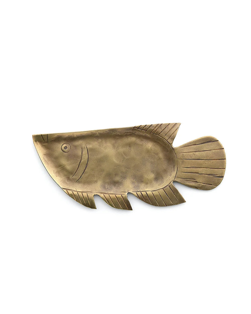 Plateau décoratif poisson en laiton doré martelé, décoration élégante et artisanale