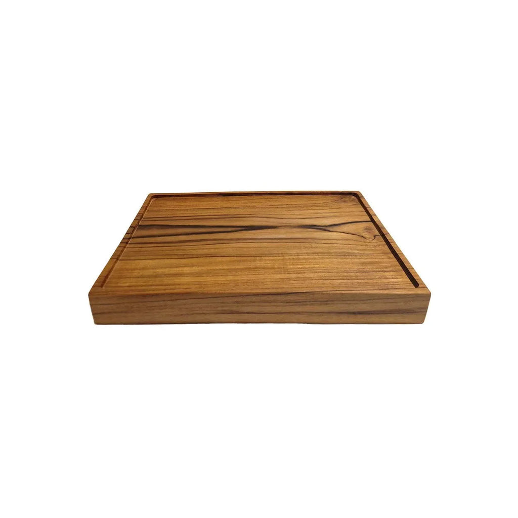 Plateau en teck rectangulaire finition lisse naturel pour café ou desserts