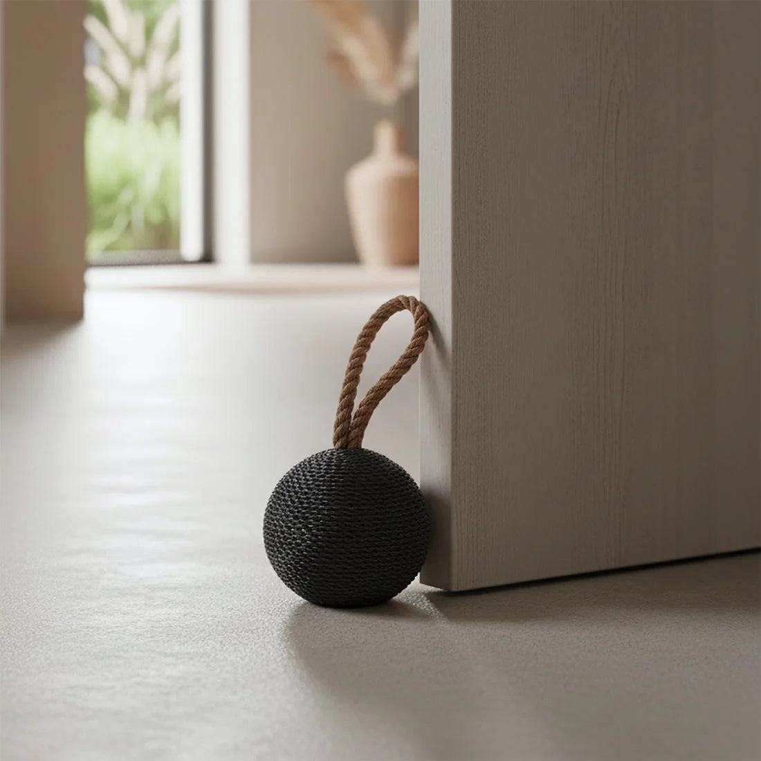 Poids de porte sphérique anthracite tressé avec poignée jute