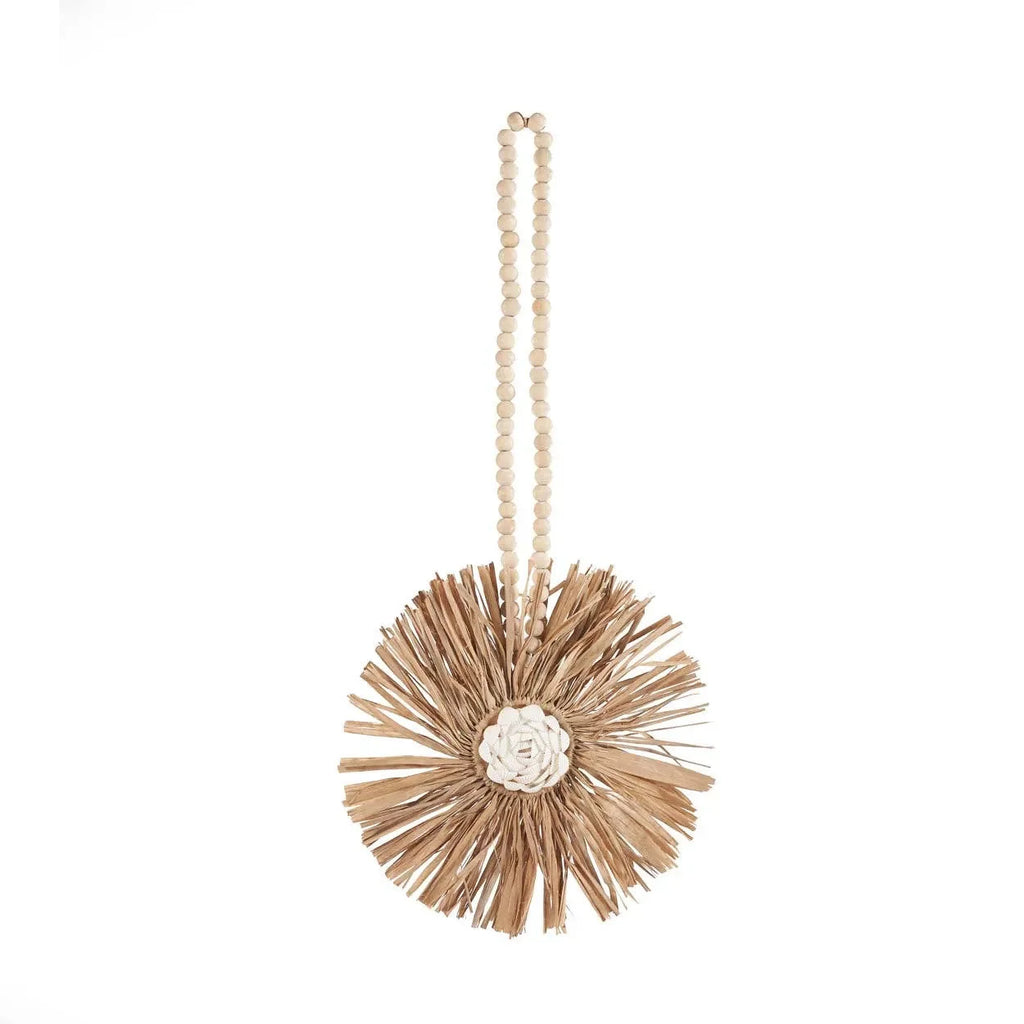 Pompon décoratif en raphia naturel avec motif floral – 70 cm