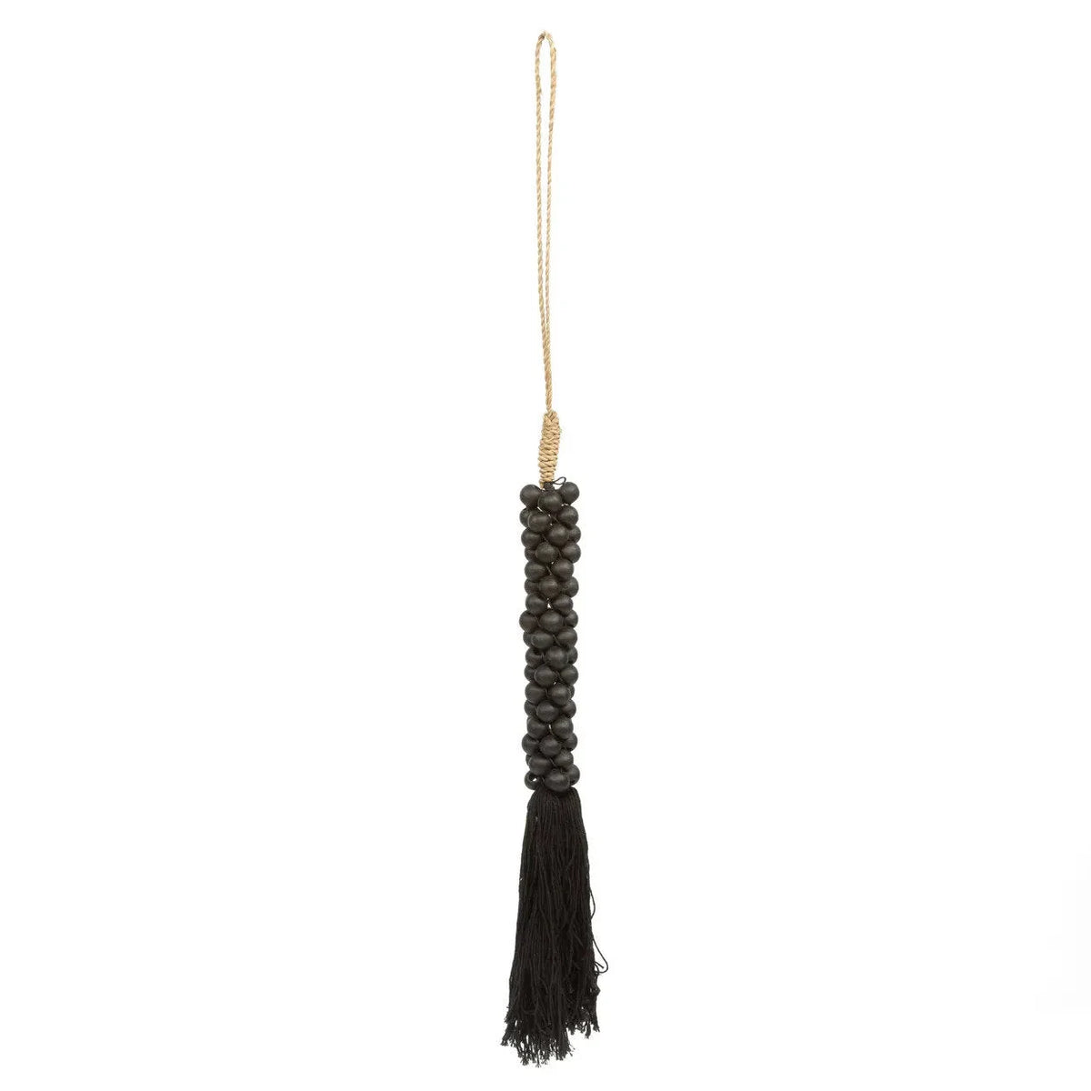 Tassel décoratif en perles de bois noir avec boucle en or pour suspension naturelle