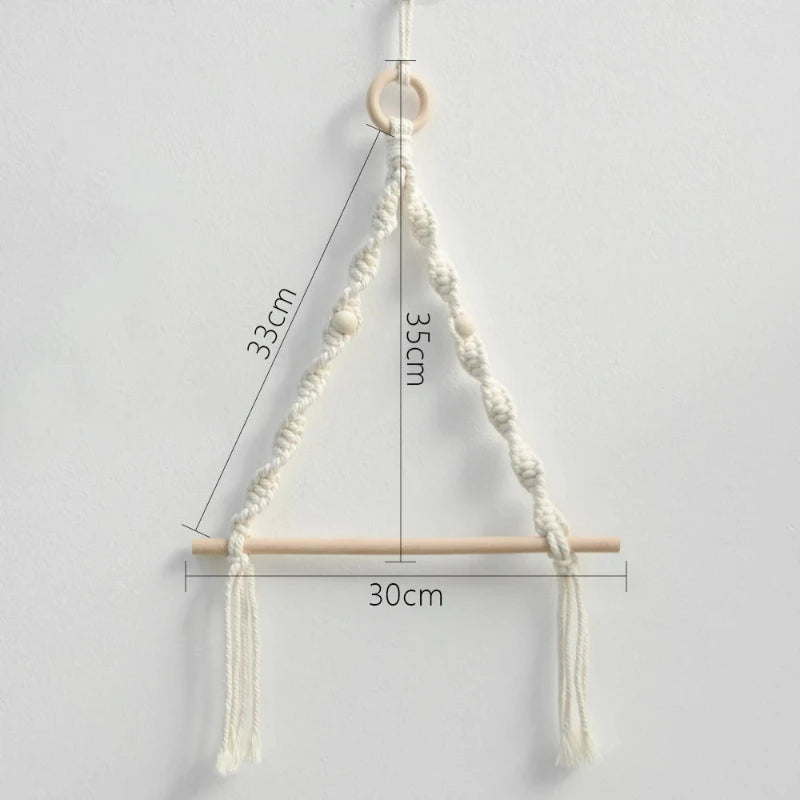 Dimensions du porte-papier toilette en bois et macramé, avec structure en corde tressée et perles en bois