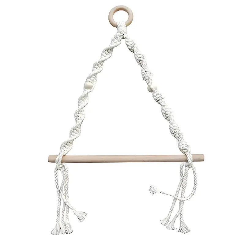 Porte-papier toilette mural en bois et macramé