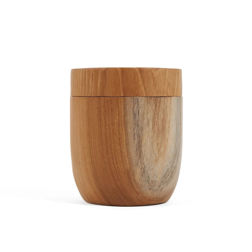 Pot en teck sculpté cylindrique – Bois naturel