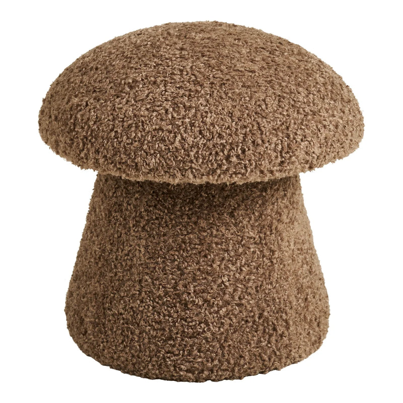 Pouf bouclé brun forme champignon cosy et arrondie – Ø45 cm