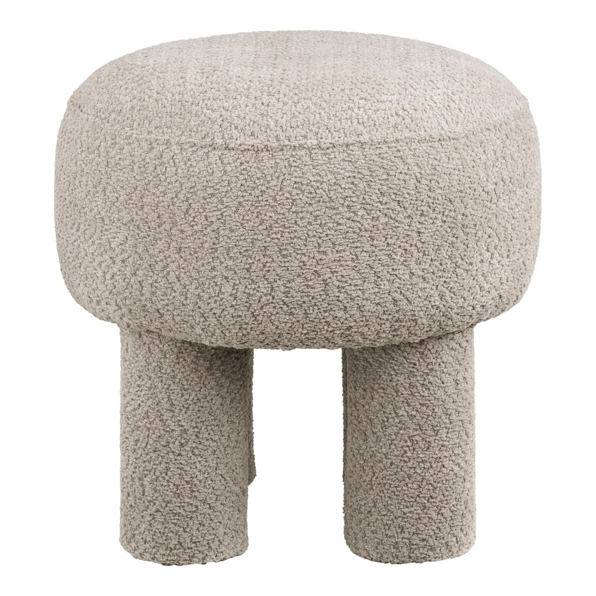 Pouf cylindrique beige en tissu bouclé avec pieds arrondis Ø43 cm