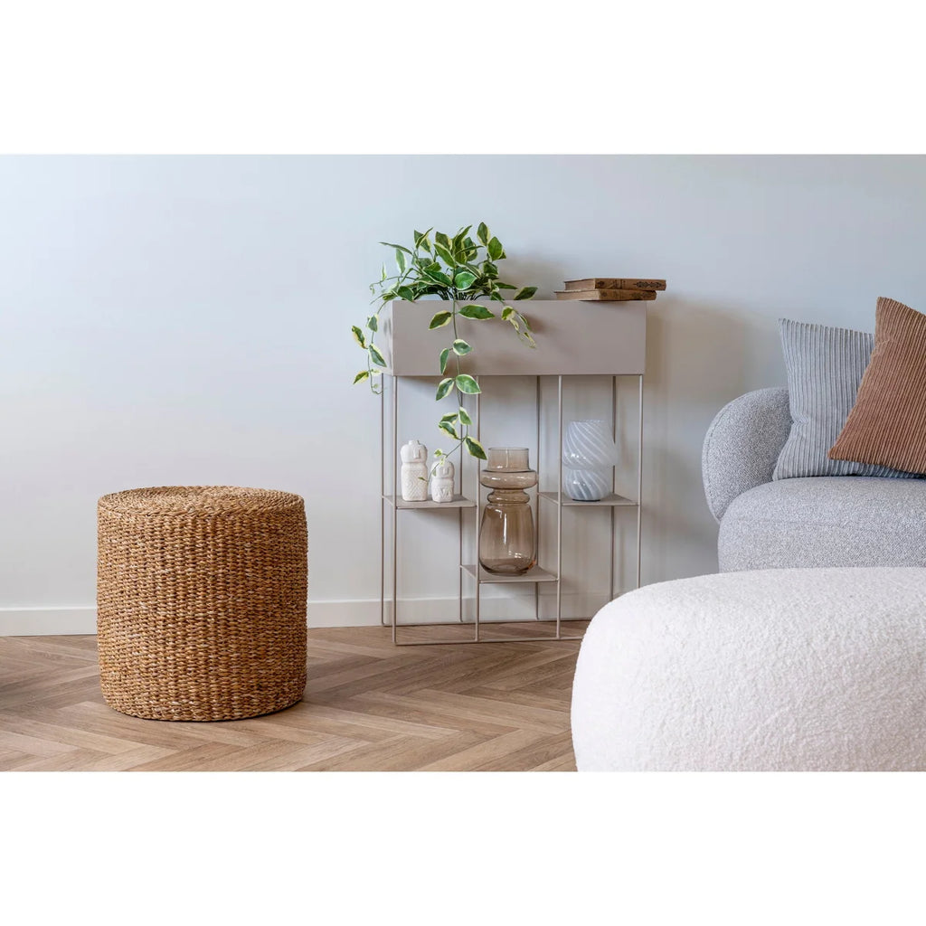 Pouf cylindrique en jonc de mer tressé naturel Ø40 cm texturé beige