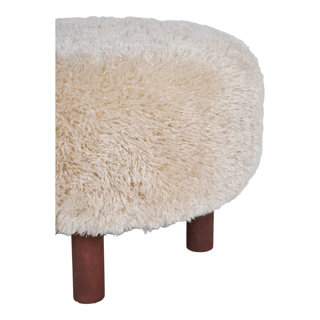 Tabouret pouf rond crème fluffy en polyester et bois brun clair Ø50 cm