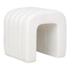 Tabouret pouf en tissu bouclé blanc crème ondulé 41x36,5 cm