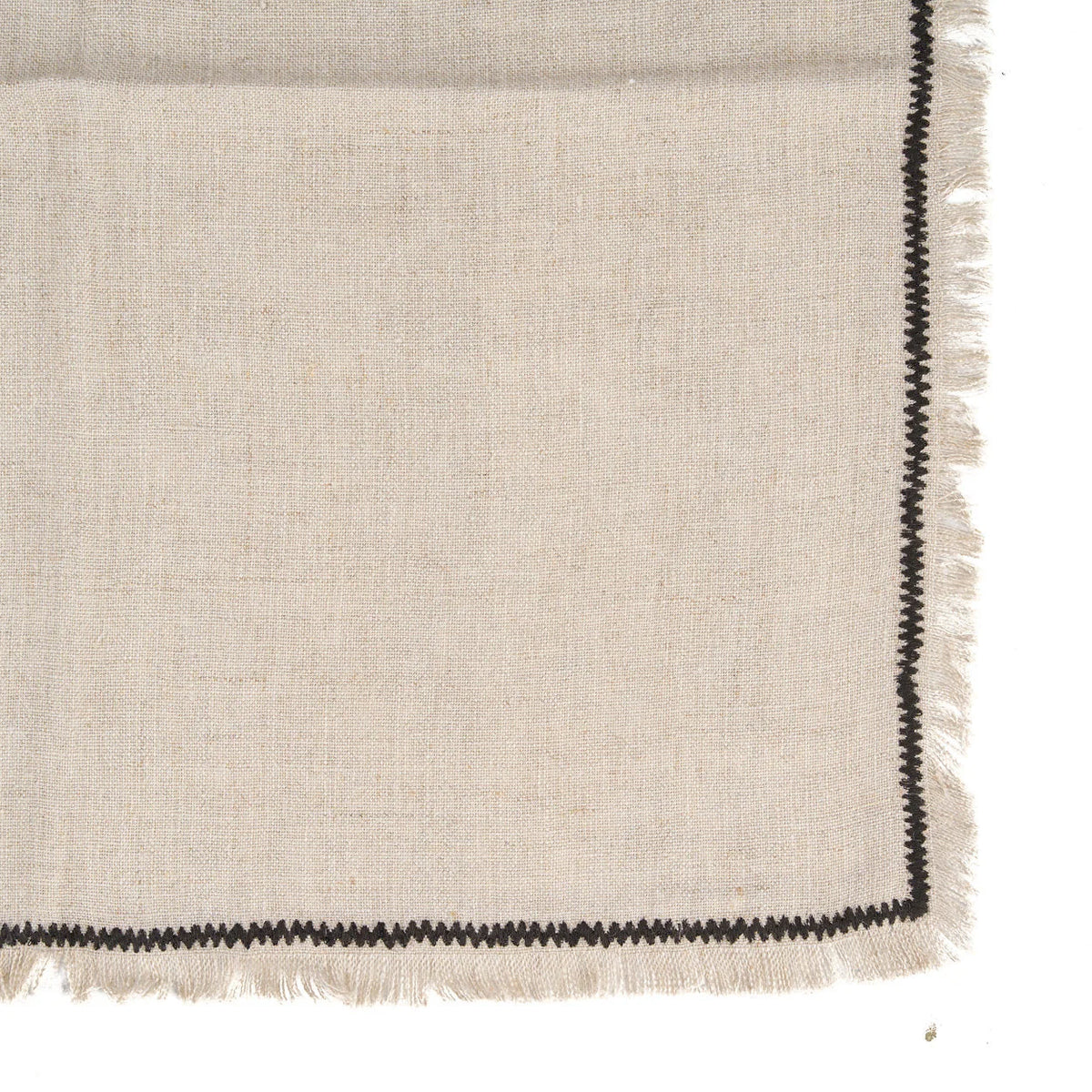 Serviette de table en lin naturel beige texturé avec bordure noire contrastante