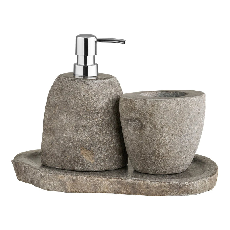 Set salle de bain en pierre naturelle formes galet zen – Set de 3