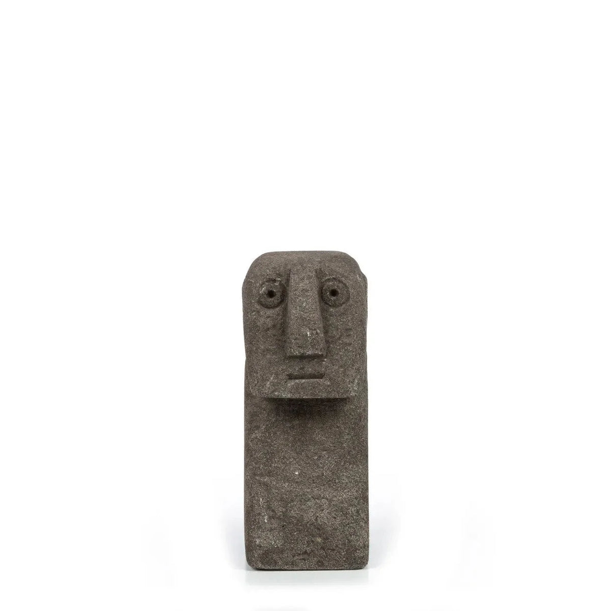 Sculpture décorative en pierre grise visage humain stylisé rectangulaire