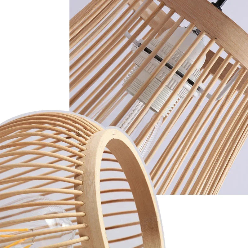 Zoom sur la structure en bambou de la suspension pour intérieur naturel