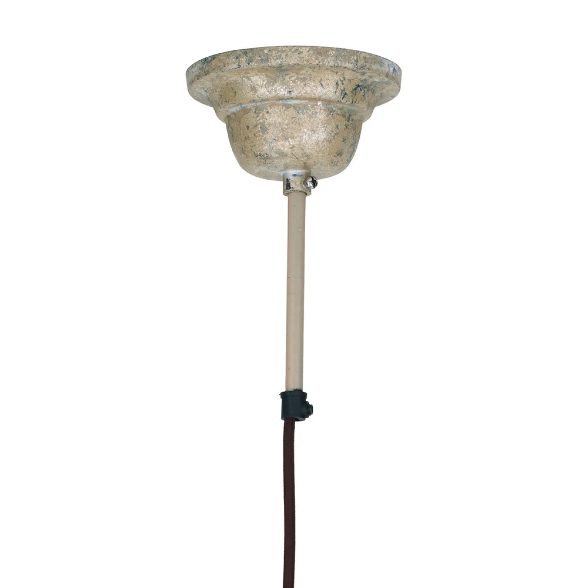 Plafonnier Mican 100 Hellbronze avec rose en plafond usée, tige suspendue et câble noir