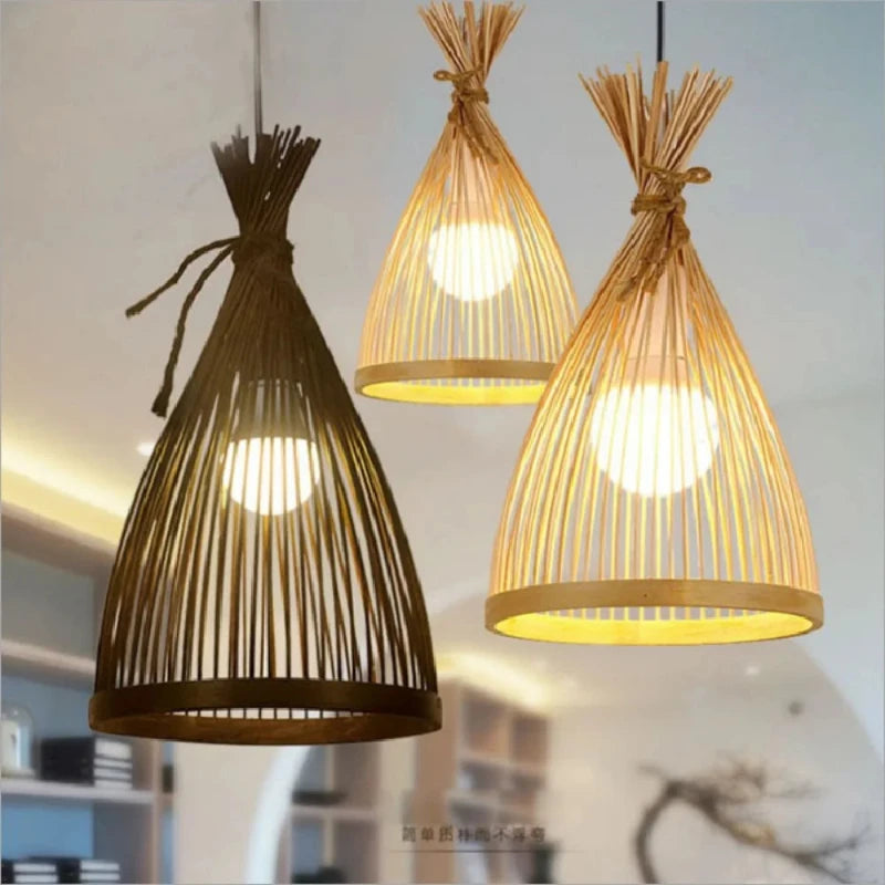 Suspension lanterne en bambou noire pour salon