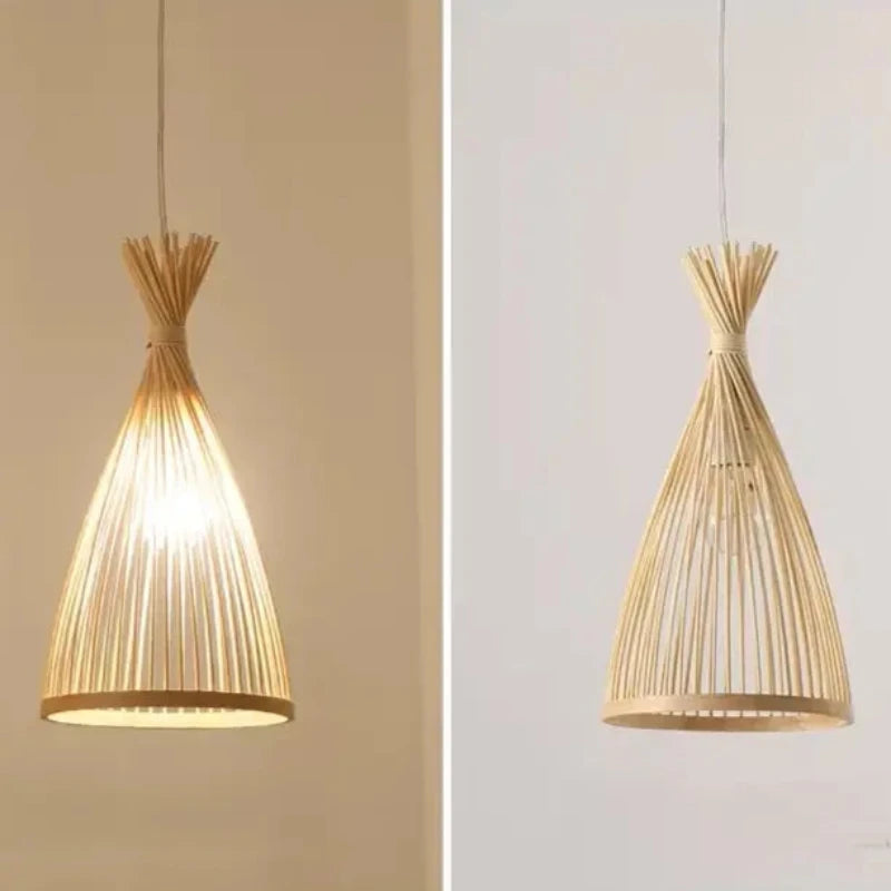 Suspension lanterne en bambou naturel seule