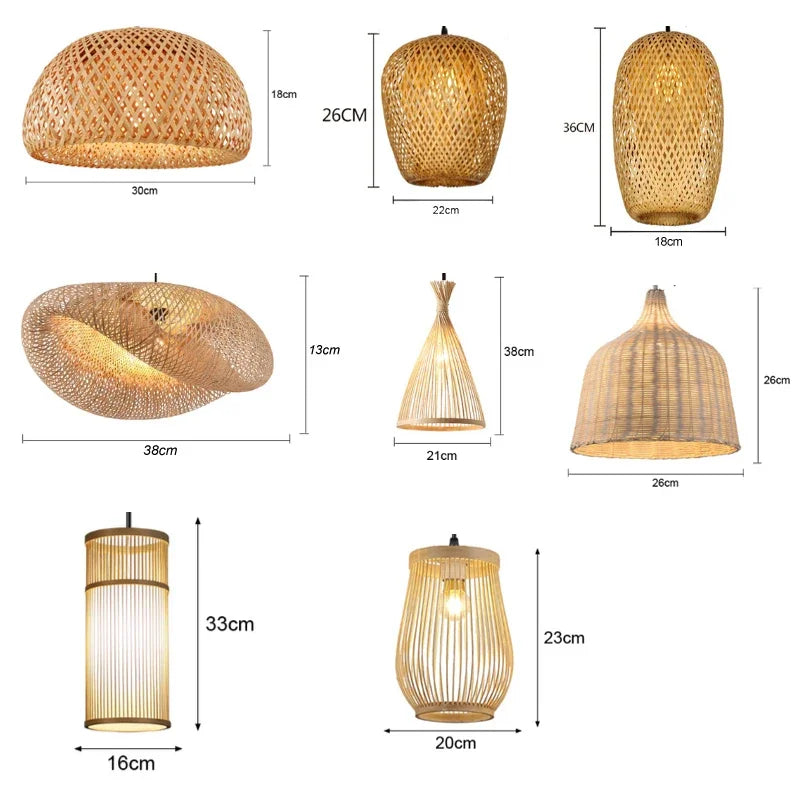 Dimensions des abat-jours de la suspension multiple en bambou