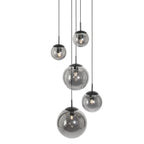 Suspension multiple en verre fumé noir boules dégradées, lustre à plusieurs ampoules