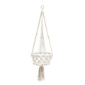 Suspension plante macramé en coton blanc cassé avec franges et tassel, H110 cm