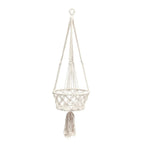 Suspension plante macramé en coton blanc cassé avec franges et tassel, H110 cm