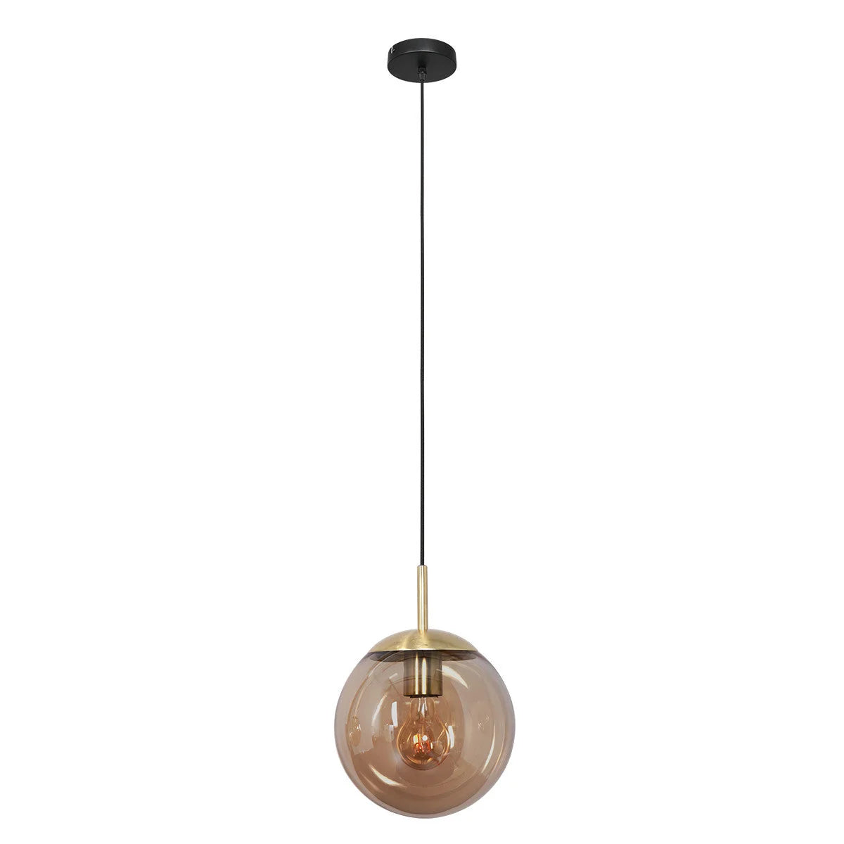 Suspension en verre ambre et métal doré forme sphère éclairage suspendu de 25 cm