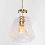 Suspension verre facetté avec accents en laiton doré et motifs gravés, Ø18 cm
