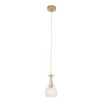Suspension en verre taillé transparent et laiton doré forme goutte Ø14 cm