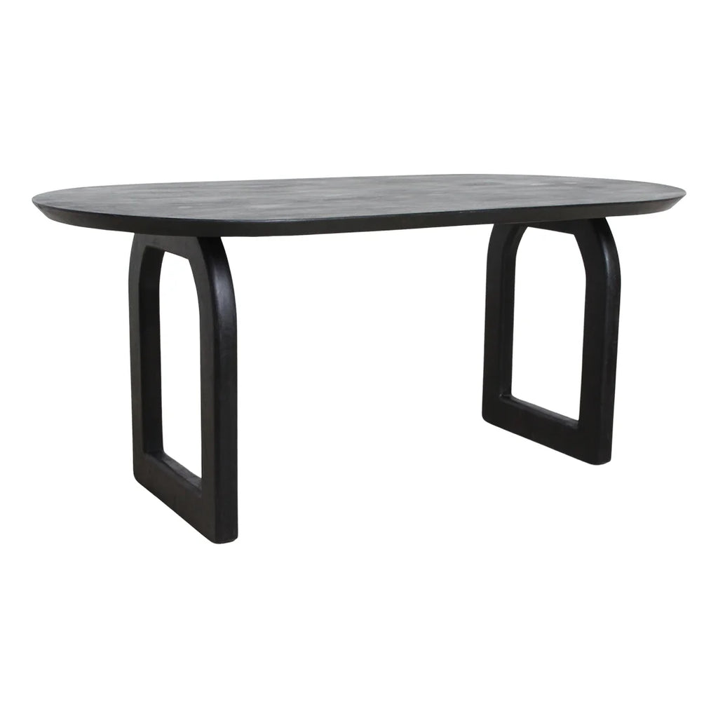 Table à manger ovale en bois noir avec pieds en métal courbés ajourés, 180x90 cm