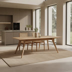 Table à manger en teck recyclé pieds compas bois clair 240x100 cm