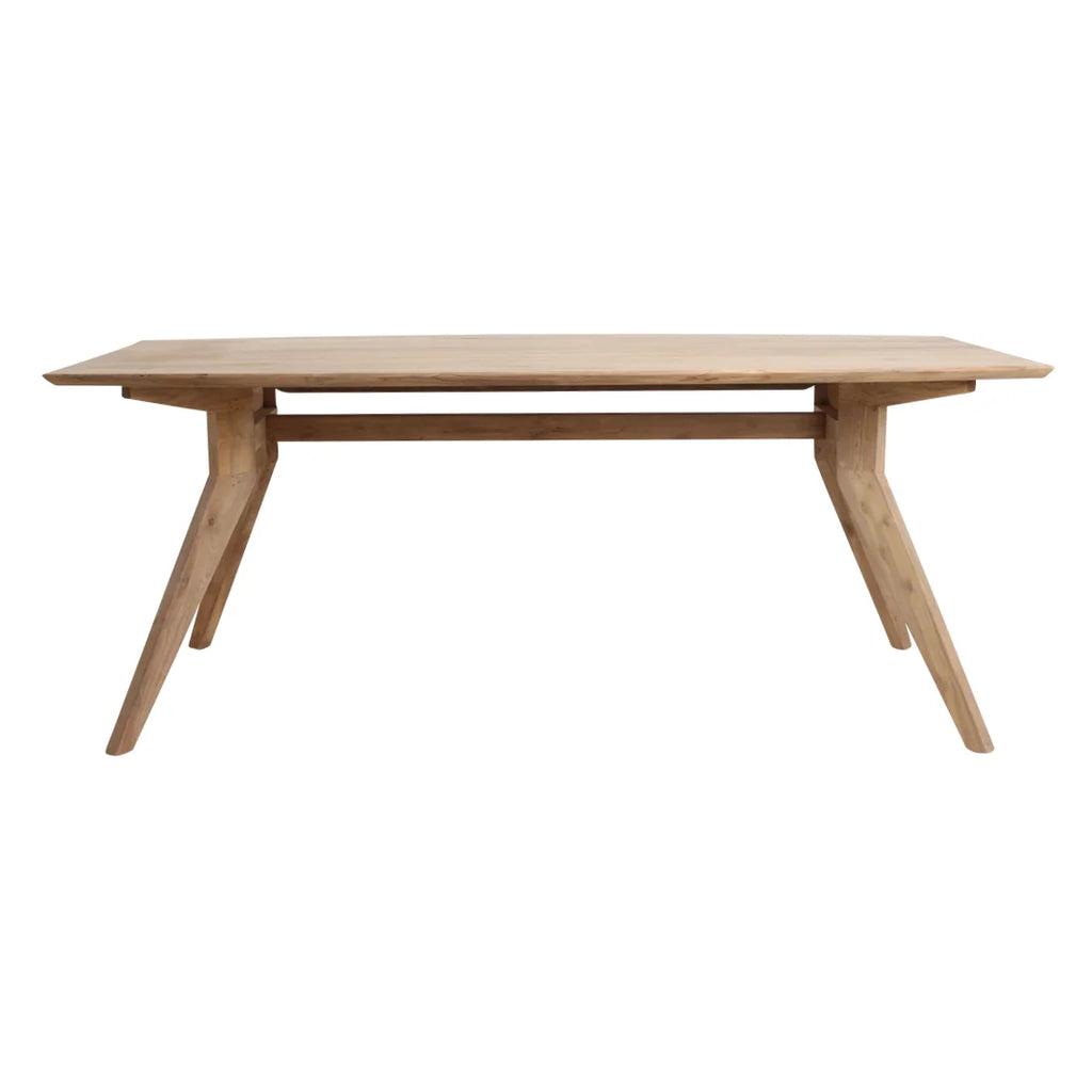 Table à manger en teck recyclé pieds compas bois clair 240x100 cm